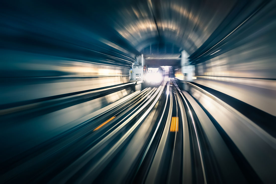 Speeding through a train tunnel